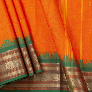Orange And Green Kanchi Cotton Saree PV MM KC 238 - Cotton Saree - Panjavarnam PV MM KC 238