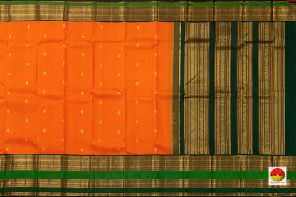 Orange And Green Kanchipuram Silk Saree Handwoven Pure Silk Pure Zari With Korvai Contrast Border For Wedding Wear PV NYC 679 - Silk Sari - Panjavarnam