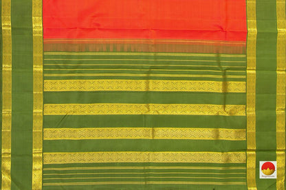 Orange And Green Kanchipuram Silk Saree With Medium Rettai Pettu Border Handwoven Pure Silk For Wedding Wear PV NYC 1021 - Silk Sari - Panjavarnam