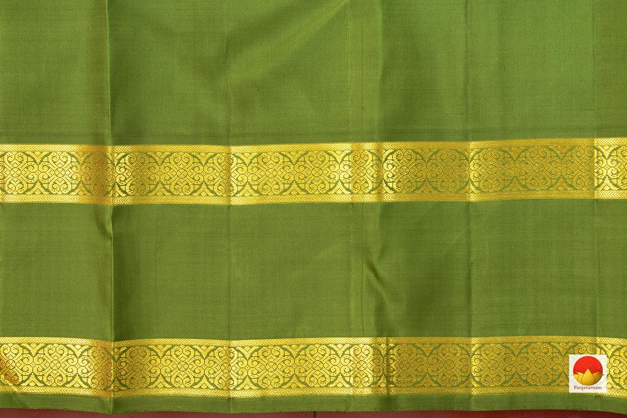 Orange And Green Kanchipuram Silk Saree With Medium Rettai Pettu Border Handwoven Pure Silk For Wedding Wear PV NYC 1021 - Silk Sari - Panjavarnam