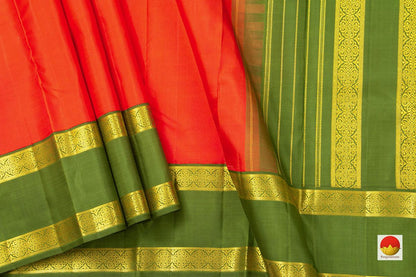 Orange And Green Kanchipuram Silk Saree With Medium Rettai Pettu Border Handwoven Pure Silk For Wedding Wear PV NYC 1021 - Silk Sari - Panjavarnam PV NYC 1021