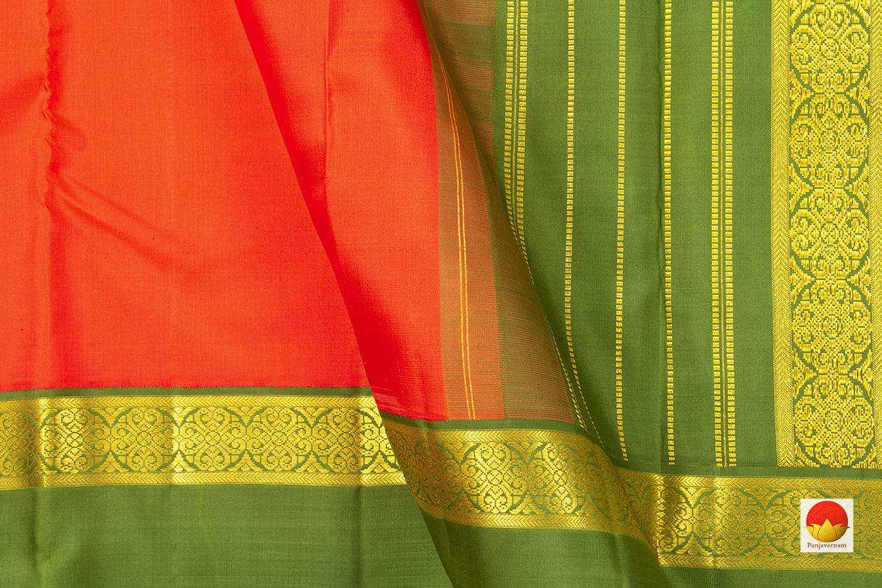 Orange And Green Kanchipuram Silk Saree With Medium Rettai Pettu Border Handwoven Pure Silk For Wedding Wear PV NYC 1021 - Silk Sari - Panjavarnam PV NYC 1021