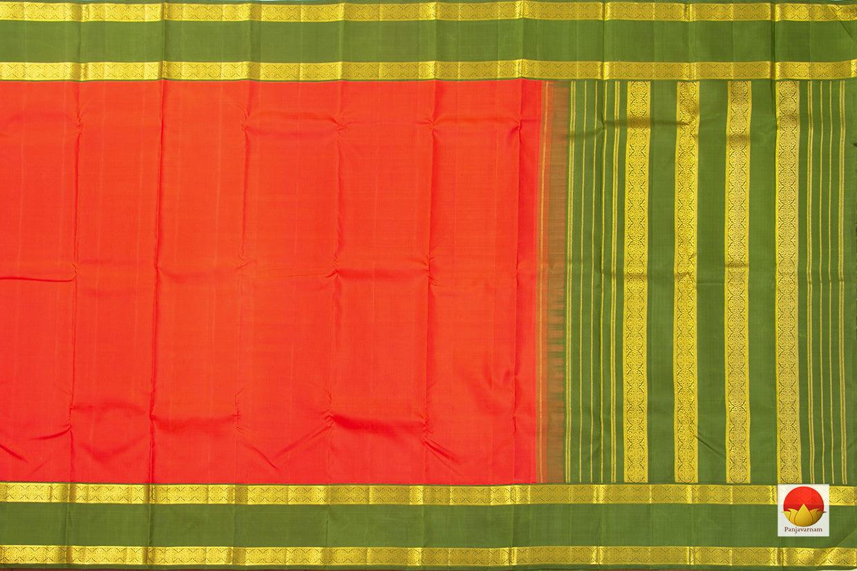 Orange And Green Kanchipuram Silk Saree With Medium Rettai Pettu Border Handwoven Pure Silk For Wedding Wear PV NYC 1021 - Silk Sari - Panjavarnam PV NYC 1021