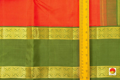 Orange And Green Kanchipuram Silk Saree With Medium Rettai Pettu Border Handwoven Pure Silk For Wedding Wear PV NYC 1021 - Silk Sari - Panjavarnam PV NYC 1021