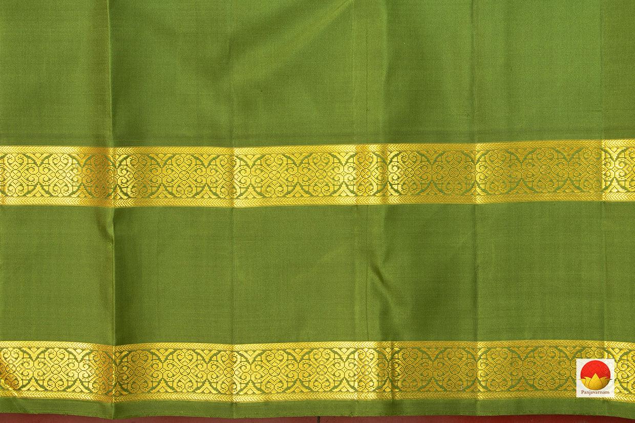 Orange And Green Kanchipuram Silk Saree With Medium Rettai Pettu Border Handwoven Pure Silk For Wedding Wear PV NYC 1021 - Silk Sari - Panjavarnam PV NYC 1021