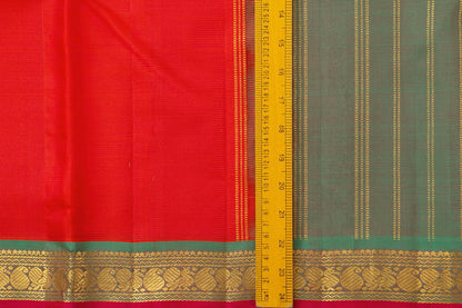 Orange and Green Kanchipuram Silk Saree With Short Border Handwoven Pure Silk For Festive Wear PV J 432 - Silk Sari - Panjavarnam PV J 432