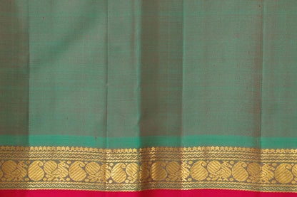 Orange and Green Kanchipuram Silk Saree With Short Border Handwoven Pure Silk For Festive Wear PV J 432 - Silk Sari - Panjavarnam PV J 432