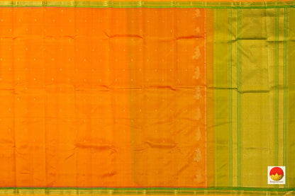 Orange And Light Green Kanchipuram Silk Saree Handwoven Pure Silk Pure Zari For Festive Wear PV ABI 248 - Silk Sari - Panjavarnam