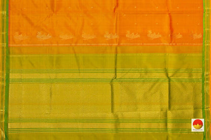 Orange And Light Green Kanchipuram Silk Saree Handwoven Pure Silk Pure Zari For Festive Wear PV ABI 248 - Silk Sari - Panjavarnam