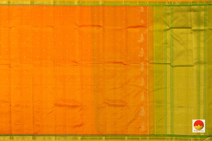 Orange And Light Green Kanchipuram Silk Saree Handwoven Pure Silk Pure Zari For Festive Wear PV ABI 248 - Silk Sari - Panjavarnam PV ABI 248