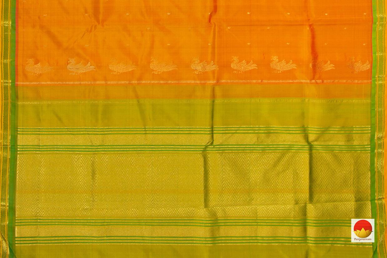 Orange And Light Green Kanchipuram Silk Saree Handwoven Pure Silk Pure Zari For Festive Wear PV ABI 248 - Silk Sari - Panjavarnam PV ABI 248