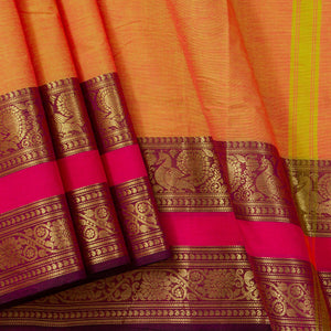 Orange And Maroon Kanchi Cotton Saree PV MM KC 141 - Cotton Saree - Panjavarnam PV MM KC 141