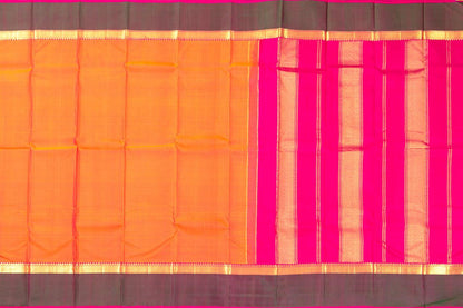 Orange And Pink Kanchipuram Silk Saree With Medium Border Handwoven Pure Silk For Festive Wear PV J 550 - Silk Sari - Panjavarnam
