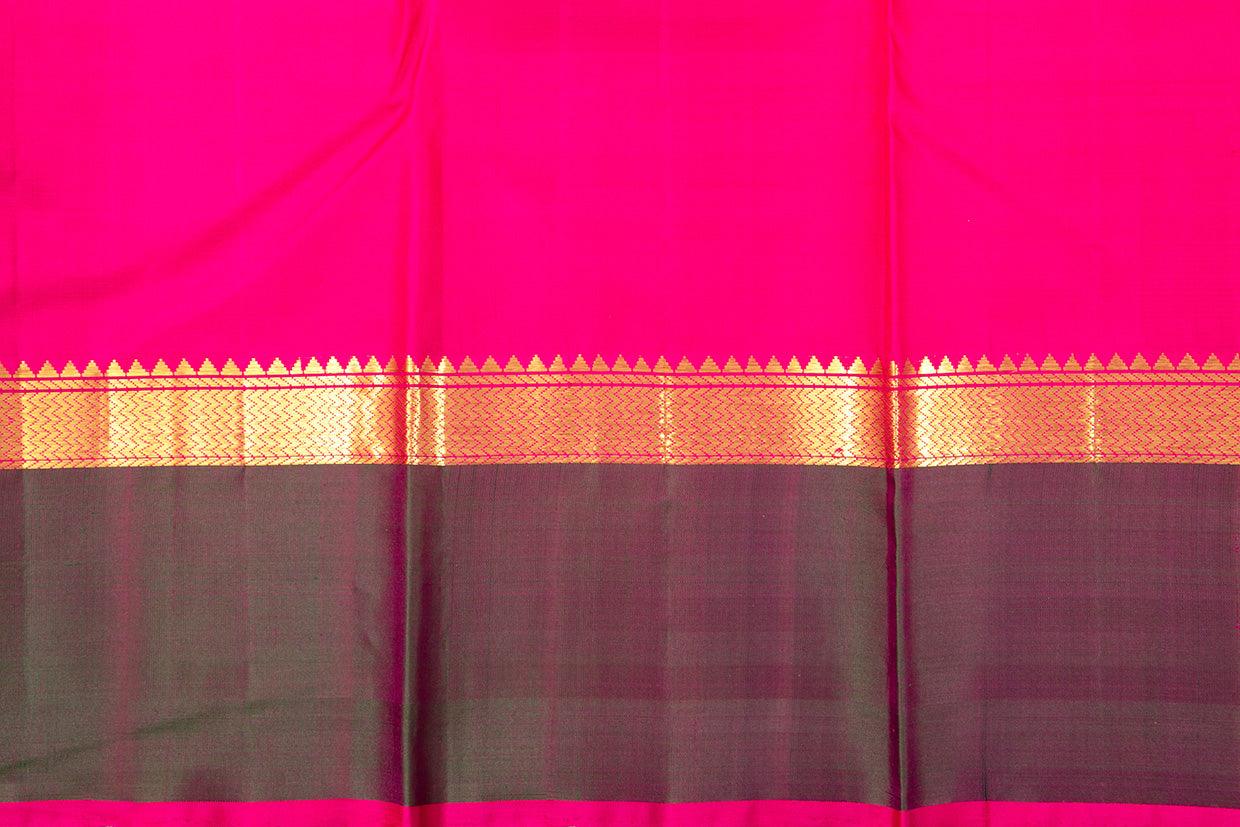 Orange And Pink Kanchipuram Silk Saree With Medium Border Handwoven Pure Silk For Festive Wear PV J 550 - Silk Sari - Panjavarnam