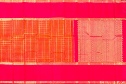 Orange And Pink Kanchipuram Silk Saree With Medium Border Handwoven Pure Silk For Wedding Wear PV NYC 1055 - Silk Sari - Panjavarnam PV NYC 1055