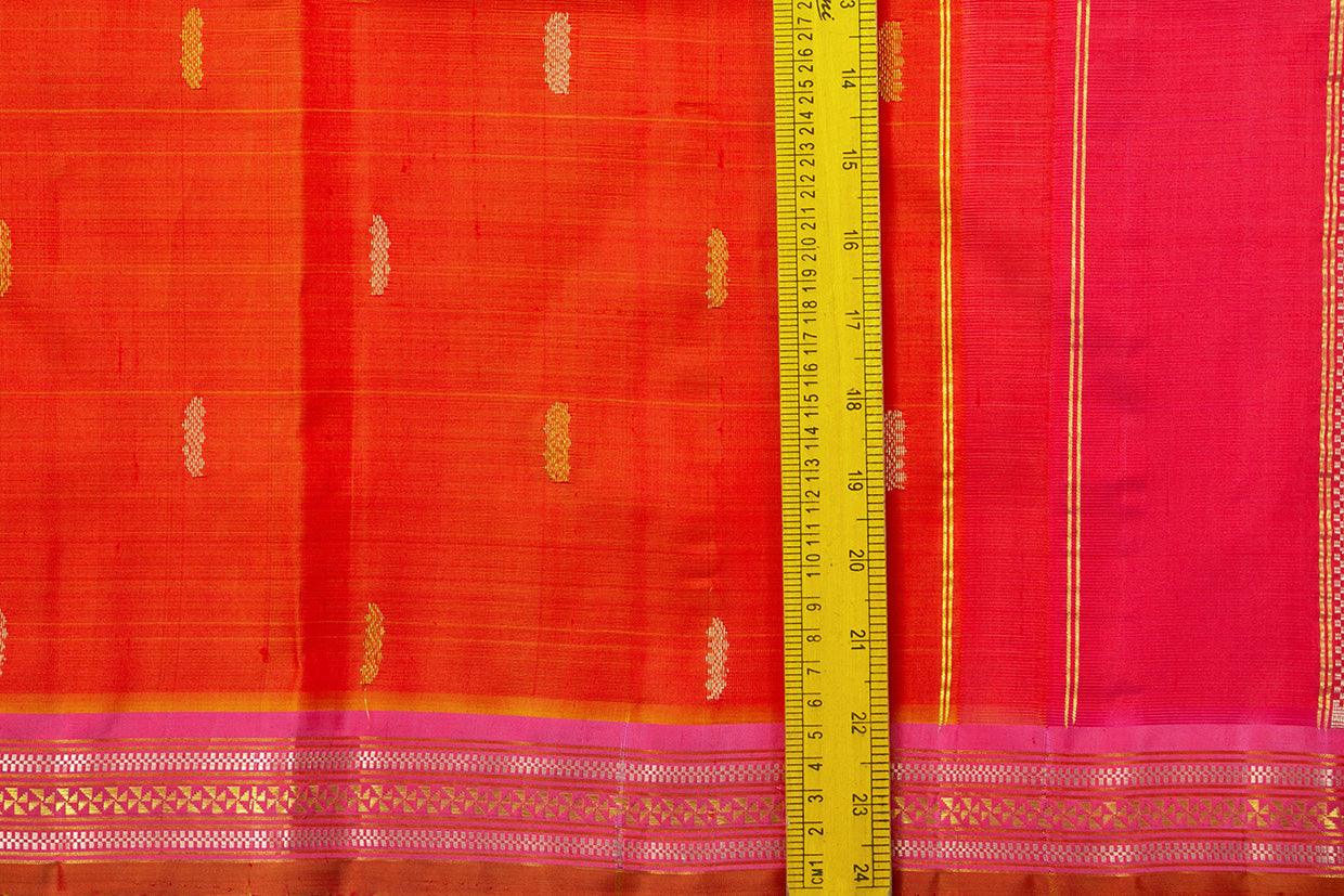 Orange And Pink Kanchipuram Silk Saree With Short Border Handwoven Pure Silk For Festive Wear PV ABI 04 - Silk Sari - Panjavarnam PV ABI 04