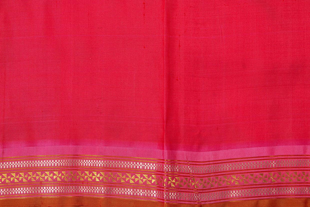 Orange And Pink Kanchipuram Silk Saree With Short Border Handwoven Pure Silk For Festive Wear PV ABI 04 - Silk Sari - Panjavarnam PV ABI 04