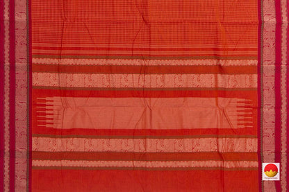 Orange And Red Kanchi Cotton Saree For Office Wear PV KC 364 - Cotton Saree - Panjavarnam