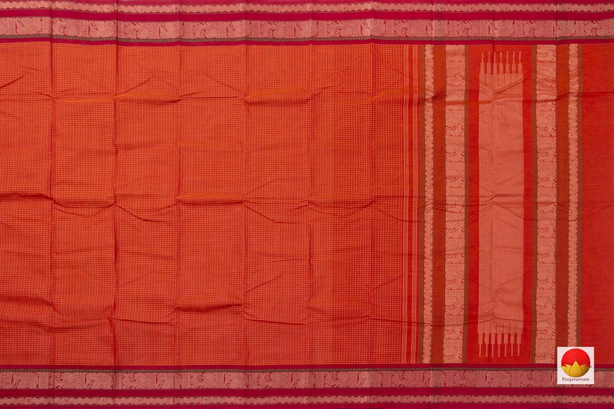 Orange And Red Kanchi Cotton Saree For Office Wear PV KC 364 - Cotton Saree - Panjavarnam PV KC 364