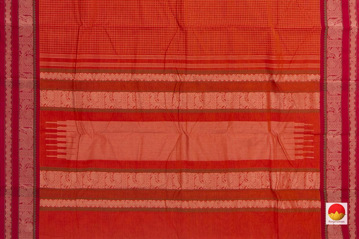 Orange And Red Kanchi Cotton Saree For Office Wear PV KC 364 - Cotton Saree - Panjavarnam PV KC 364