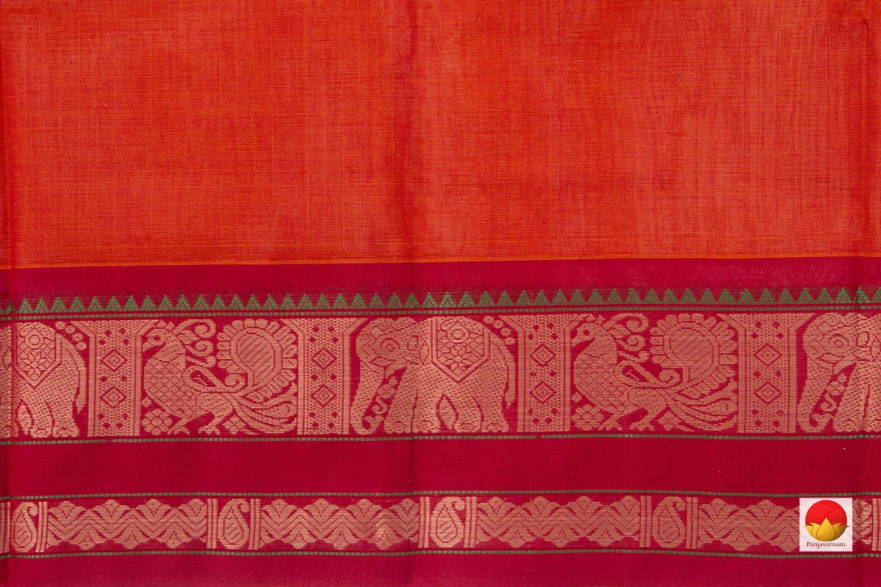 Orange And Red Kanchi Cotton Saree For Office Wear PV KC 364 - Cotton Saree - Panjavarnam PV KC 364