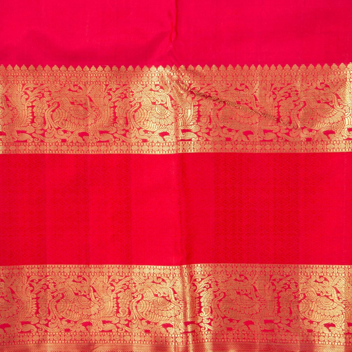 Orange And Red Kanchipuram Silk Saree With Morning Evening Border For Bridal Wear PV NYC 1342 - Silk Sari - Panjavarnam PV NYC 1342