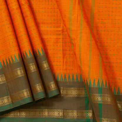 Orange Kanchi Cotton Saree Ganga Jamuna Border PV MM KC 273 - Cotton Saree - Panjavarnam PV MM KC 273