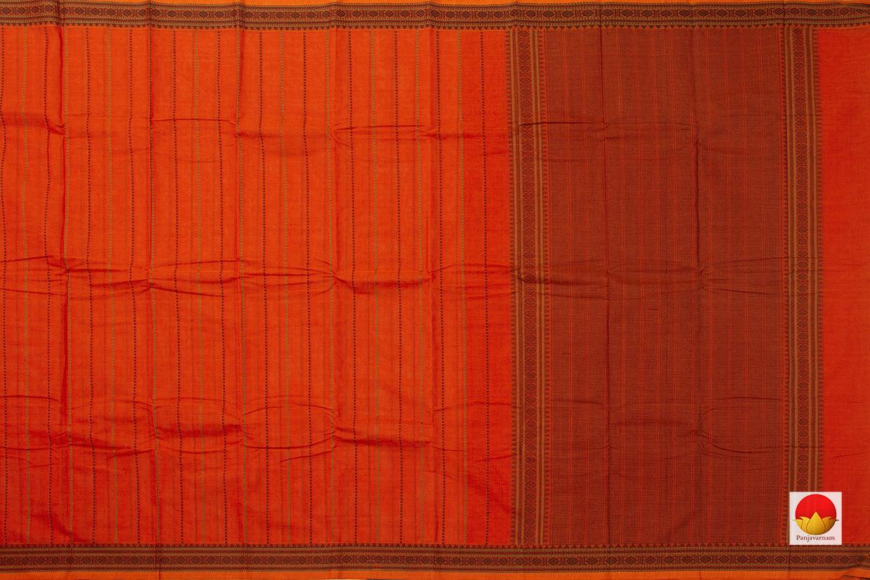 Orange Kanchi Cotton Saree With Silk Thread Border For Office Wear PV KC 385 - Cotton Saree - Panjavarnam