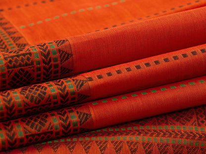 Orange Kanchi Cotton Saree With Silk Thread Border For Office Wear PV KC 385 - Cotton Saree - Panjavarnam
