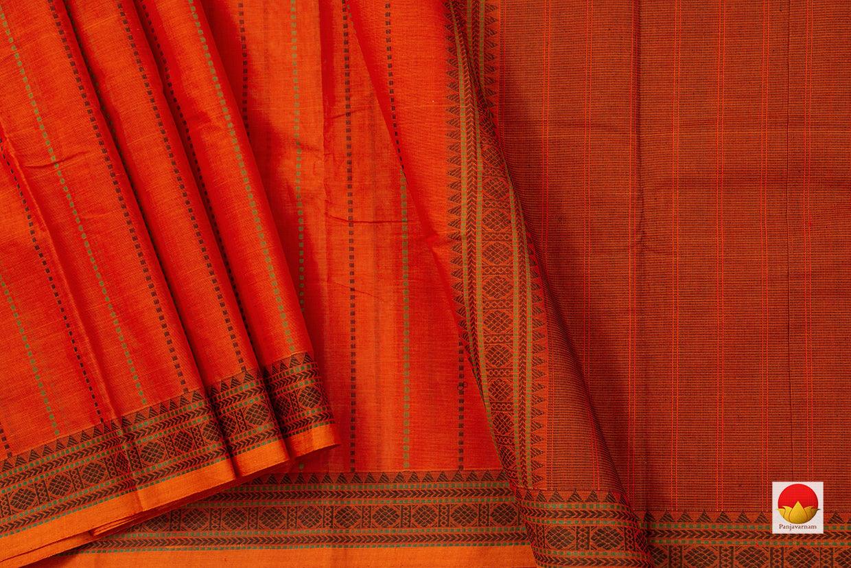 Orange Kanchi Cotton Saree With Silk Thread Border For Office Wear PV KC 385 - Cotton Saree - Panjavarnam PV KC 385