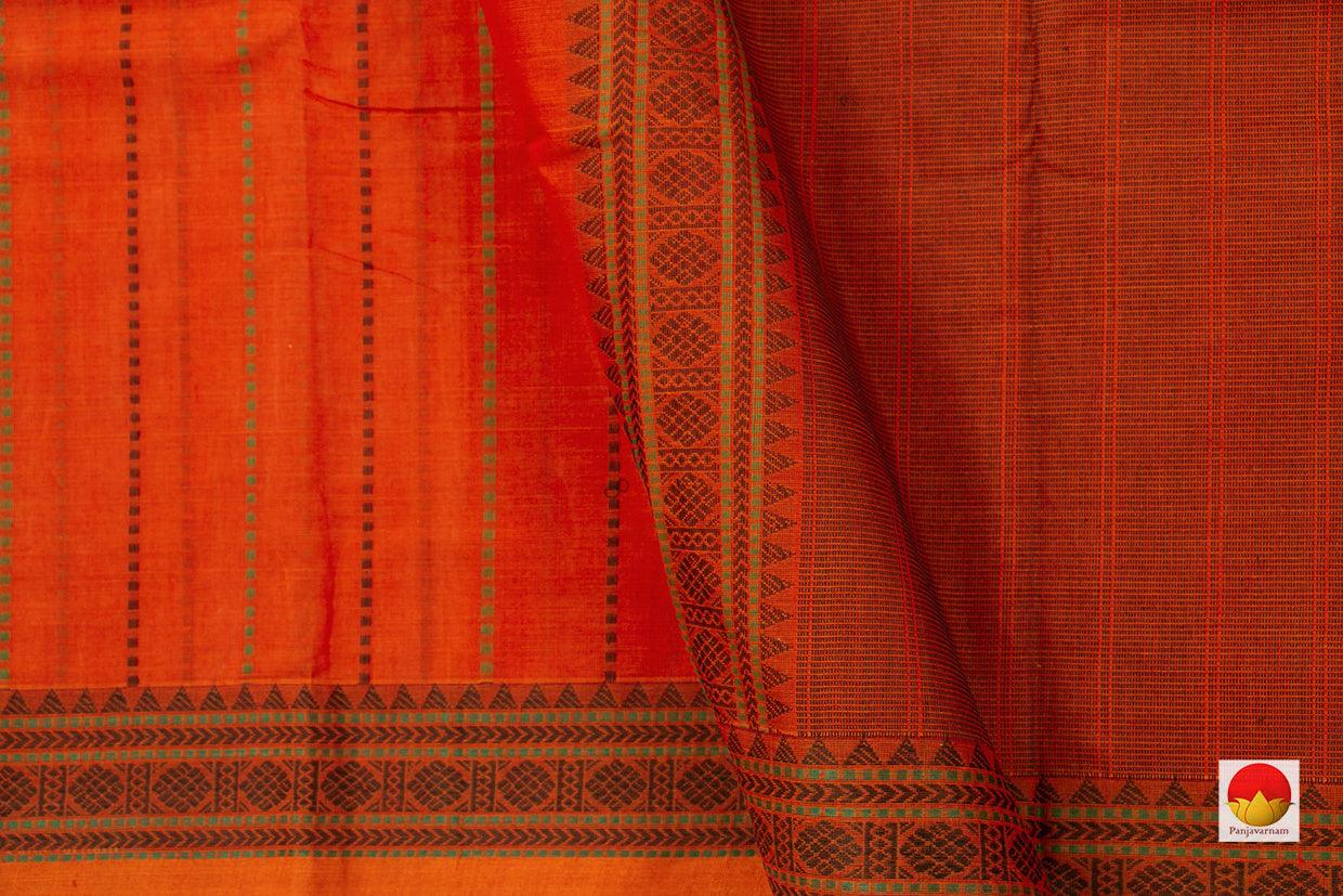 Orange Kanchi Cotton Saree With Silk Thread Border For Office Wear PV KC 385 - Cotton Saree - Panjavarnam PV KC 385