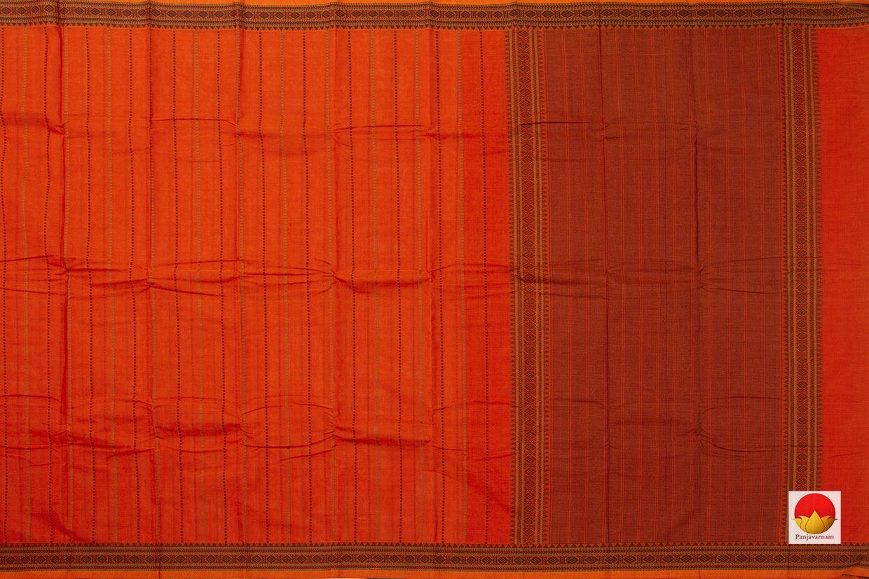 Orange Kanchi Cotton Saree With Silk Thread Border For Office Wear PV KC 385 - Cotton Saree - Panjavarnam PV KC 385