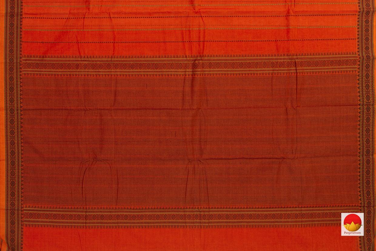 Orange Kanchi Cotton Saree With Silk Thread Border For Office Wear PV KC 385 - Cotton Saree - Panjavarnam PV KC 385