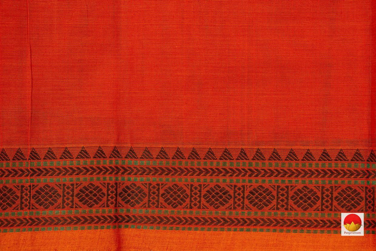 Orange Kanchi Cotton Saree With Silk Thread Border For Office Wear PV KC 385 - Cotton Saree - Panjavarnam PV KC 385