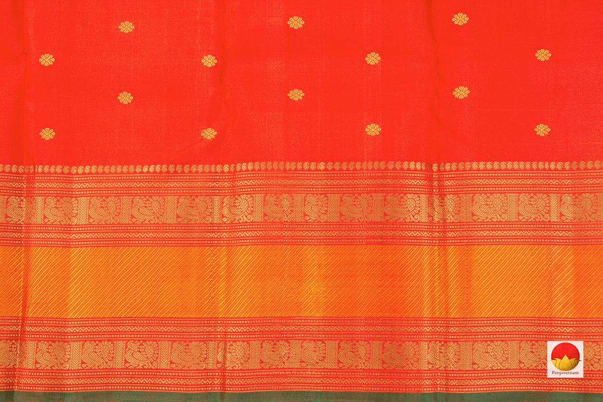 Orange Kanchipuram Silk Saree Handwoven Pure Silk No Zari For Festive Wear PV RM NZ 445 - Silk Sari - Panjavarnam