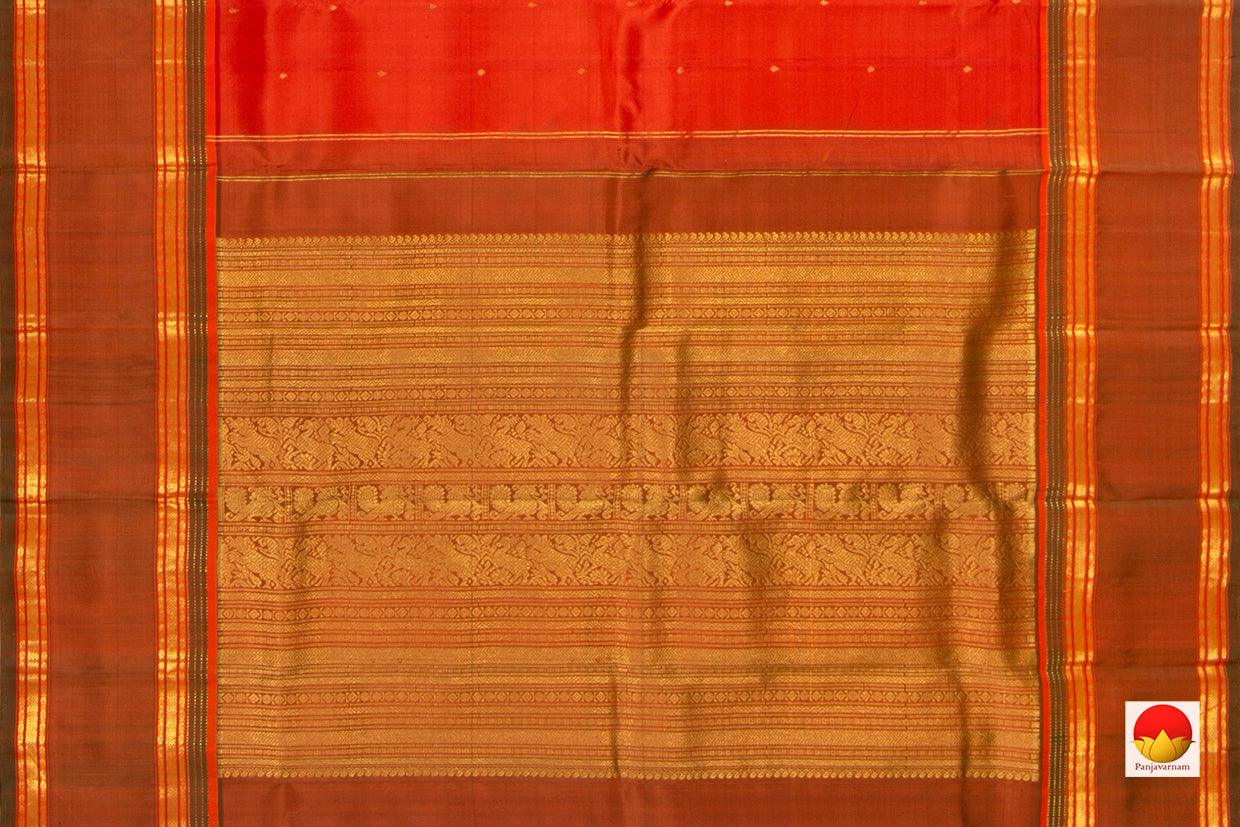 Orange Kanchipuram Silk Saree Handwoven Pure Silk Pure Zari For Festive Wear PV ABI 259 - Silk Sari - Panjavarnam