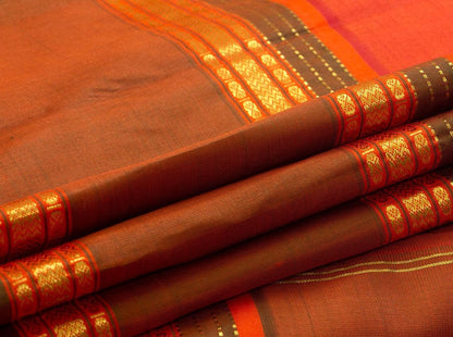Orange Kanchipuram Silk Saree Handwoven Pure Silk Pure Zari For Festive Wear PV ABI 259 - Silk Sari - Panjavarnam