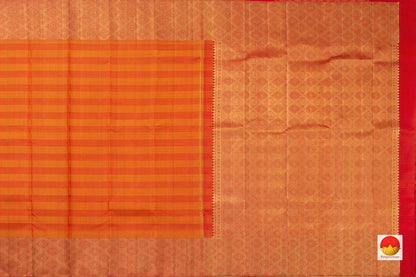 Orange Kanchipuram Silk Saree Handwoven Pure Silk Pure Zari For Wedding Wear PV NYC 817 - Silk Sari - Panjavarnam