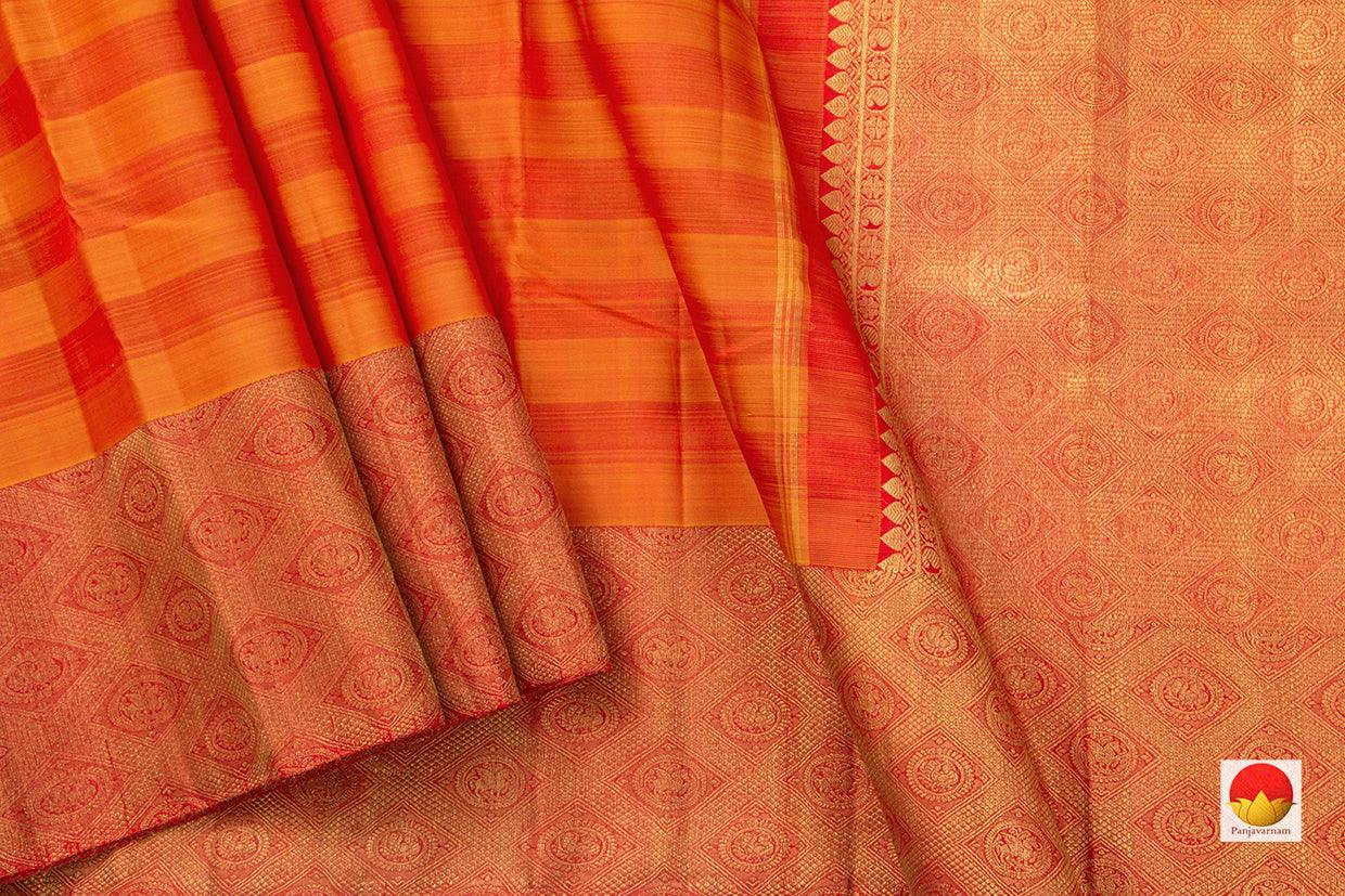 Orange Kanchipuram Silk Saree Handwoven Pure Silk Pure Zari For Wedding Wear PV NYC 817 - Silk Sari - Panjavarnam PV NYC 817