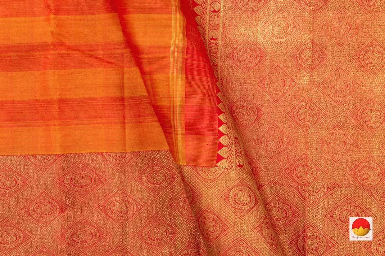 Orange Kanchipuram Silk Saree Handwoven Pure Silk Pure Zari For Wedding Wear PV NYC 817 - Silk Sari - Panjavarnam PV NYC 817