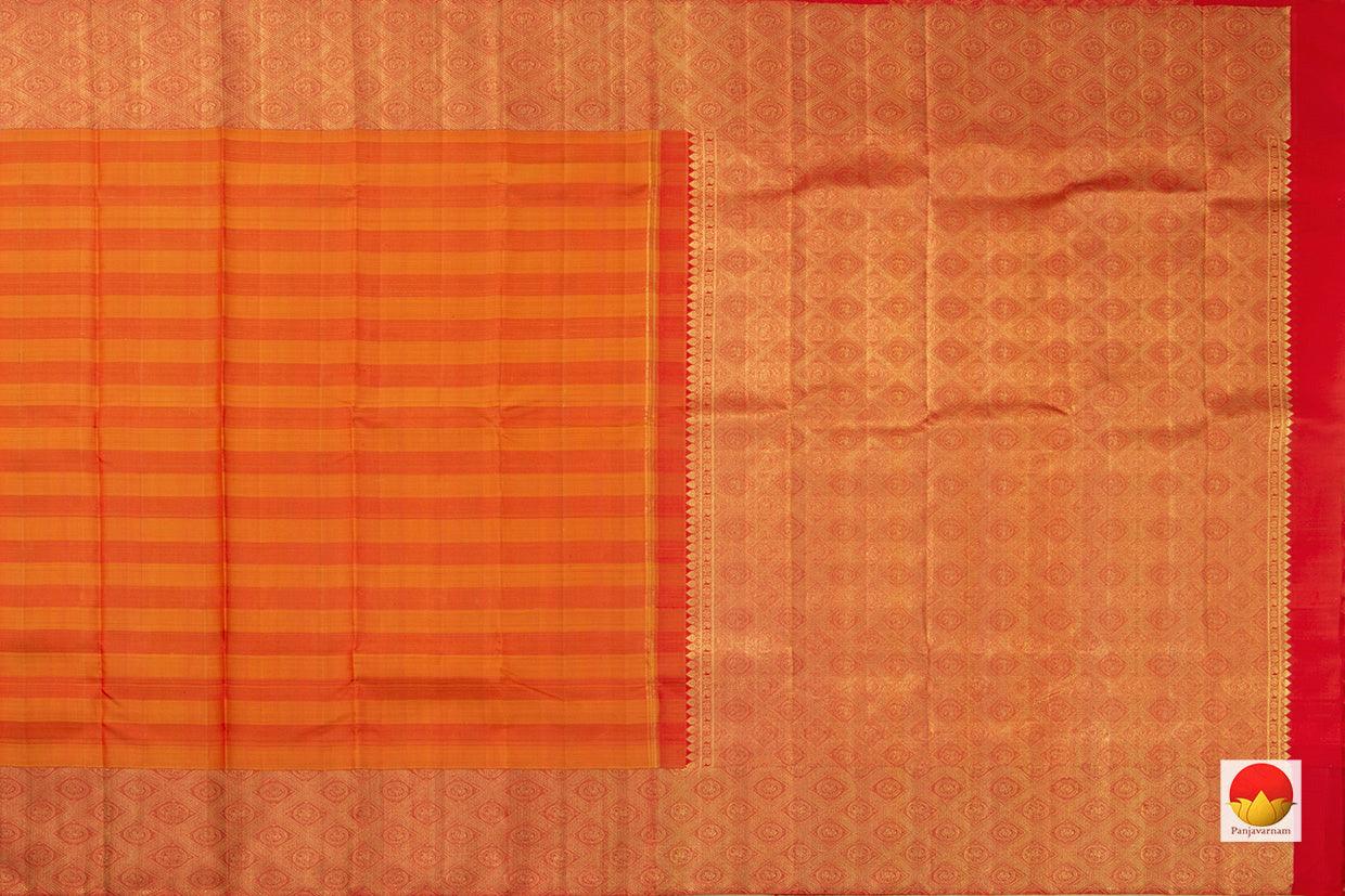 Orange Kanchipuram Silk Saree Handwoven Pure Silk Pure Zari For Wedding Wear PV NYC 817 - Silk Sari - Panjavarnam PV NYC 817