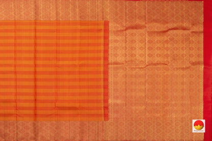 Orange Kanchipuram Silk Saree Handwoven Pure Silk Pure Zari For Wedding Wear PV NYC 817 - Silk Sari - Panjavarnam PV NYC 817