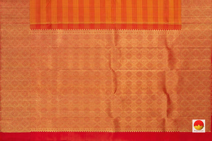 Orange Kanchipuram Silk Saree Handwoven Pure Silk Pure Zari For Wedding Wear PV NYC 817 - Silk Sari - Panjavarnam PV NYC 817