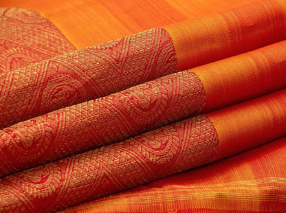 Orange Kanchipuram Silk Saree Handwoven Pure Silk Pure Zari For Wedding Wear PV NYC 817 - Silk Sari - Panjavarnam PV NYC 817