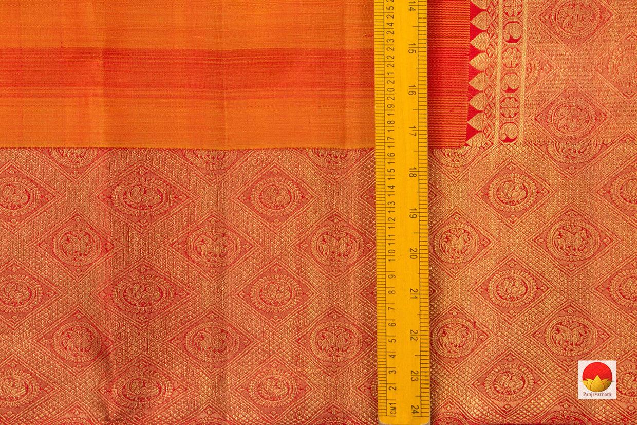 Orange Kanchipuram Silk Saree Handwoven Pure Silk Pure Zari For Wedding Wear PV NYC 817 - Silk Sari - Panjavarnam PV NYC 817