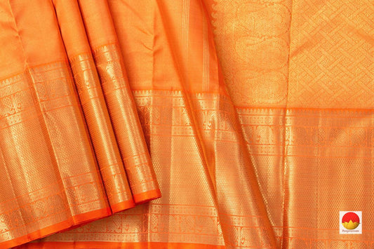 Orange Kanchipuram Silk Saree With Gold Muthu Kattam Handwoven Pure Silk Pure Zari For Bridal Wear PV NYC 961 - Silk Sari - Panjavarnam