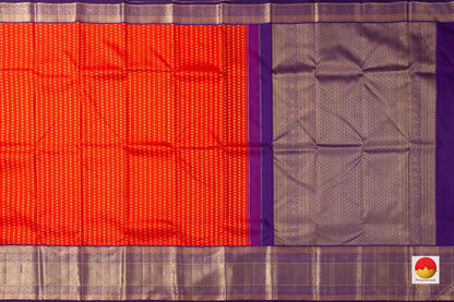 Orange Kanchipuram Silk Saree With Kamalam Motifs And Purple Korvai Border Handwoven Pure Silk Pure Zari For Bridal Wear PV NYC 920 - Silk Sari - Panjavarnam PV NYC 920