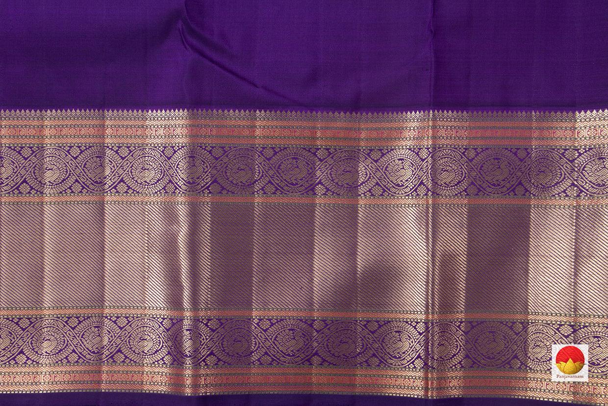 Orange Kanchipuram Silk Saree With Kamalam Motifs And Purple Korvai Border Handwoven Pure Silk Pure Zari For Bridal Wear PV NYC 920 - Silk Sari - Panjavarnam PV NYC 920