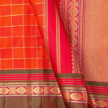 Orange Kanchipuram Silk Saree With Medium Border Handwoven Pure Silk For Wedding Wear PV NYC 1162 - Silk Sari - Panjavarnam PV NYC 1162