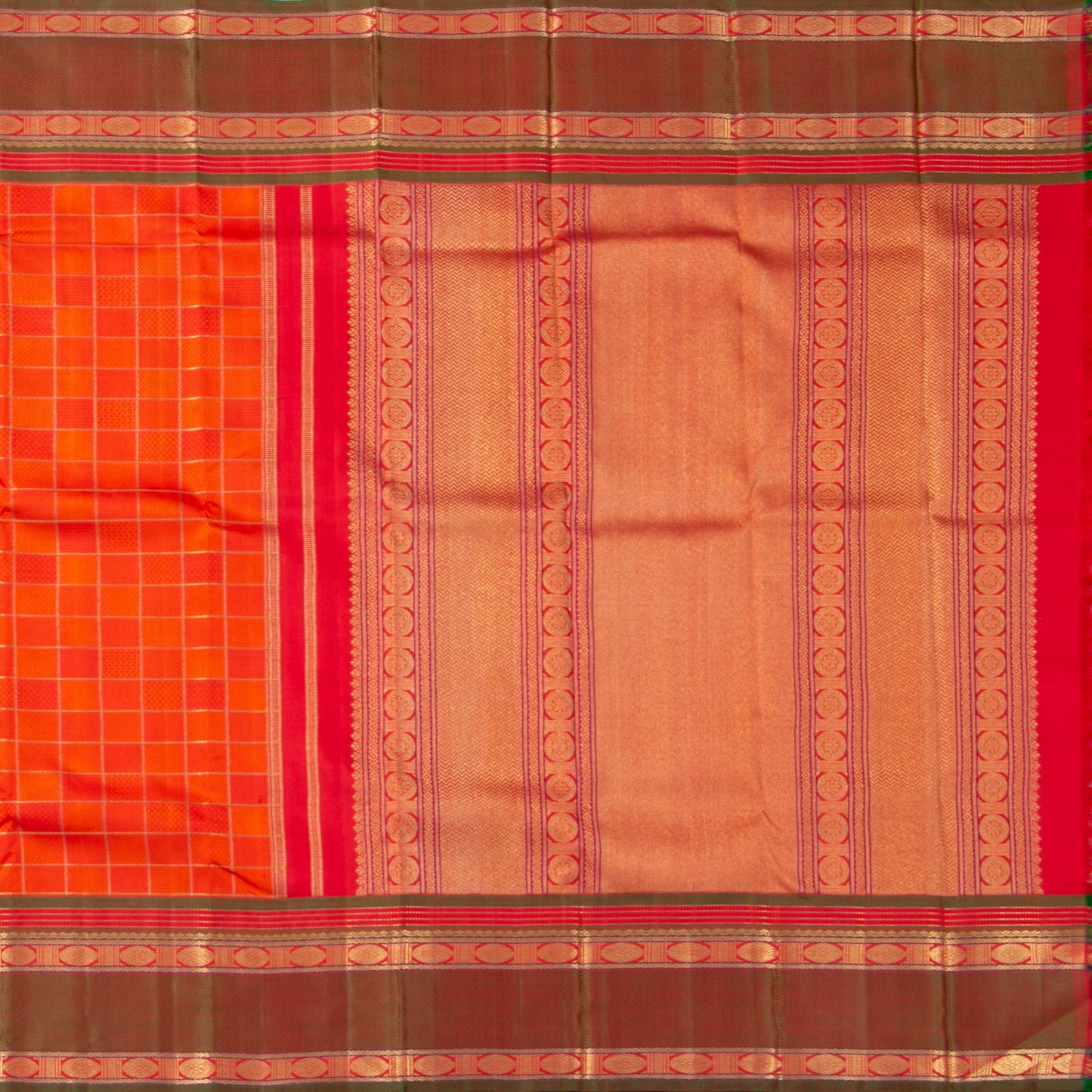 Orange Kanchipuram Silk Saree With Medium Border Handwoven Pure Silk For Wedding Wear PV NYC 1162 - Silk Sari - Panjavarnam PV NYC 1162